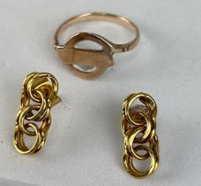 TWO GOLD EARRINGS AND A GOLD RING (3) Weight 4 gms