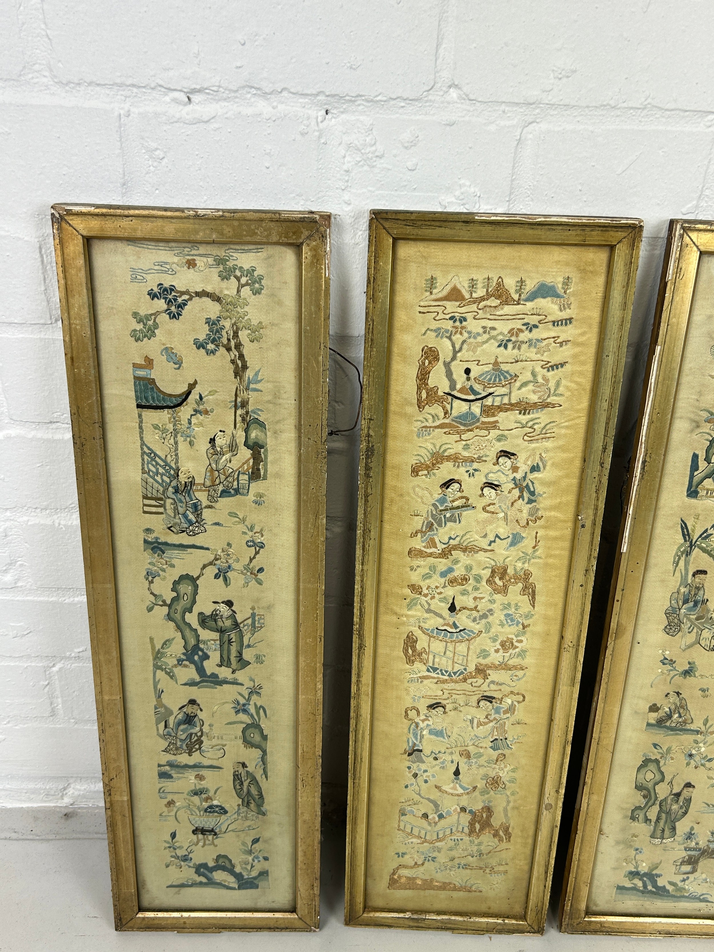 A SET OF FOUR CHINESE QING DYNASTY SILK PANELS ALONG WITH ANOTHER SIMILAR (5) Framed and glazed. - Image 2 of 5