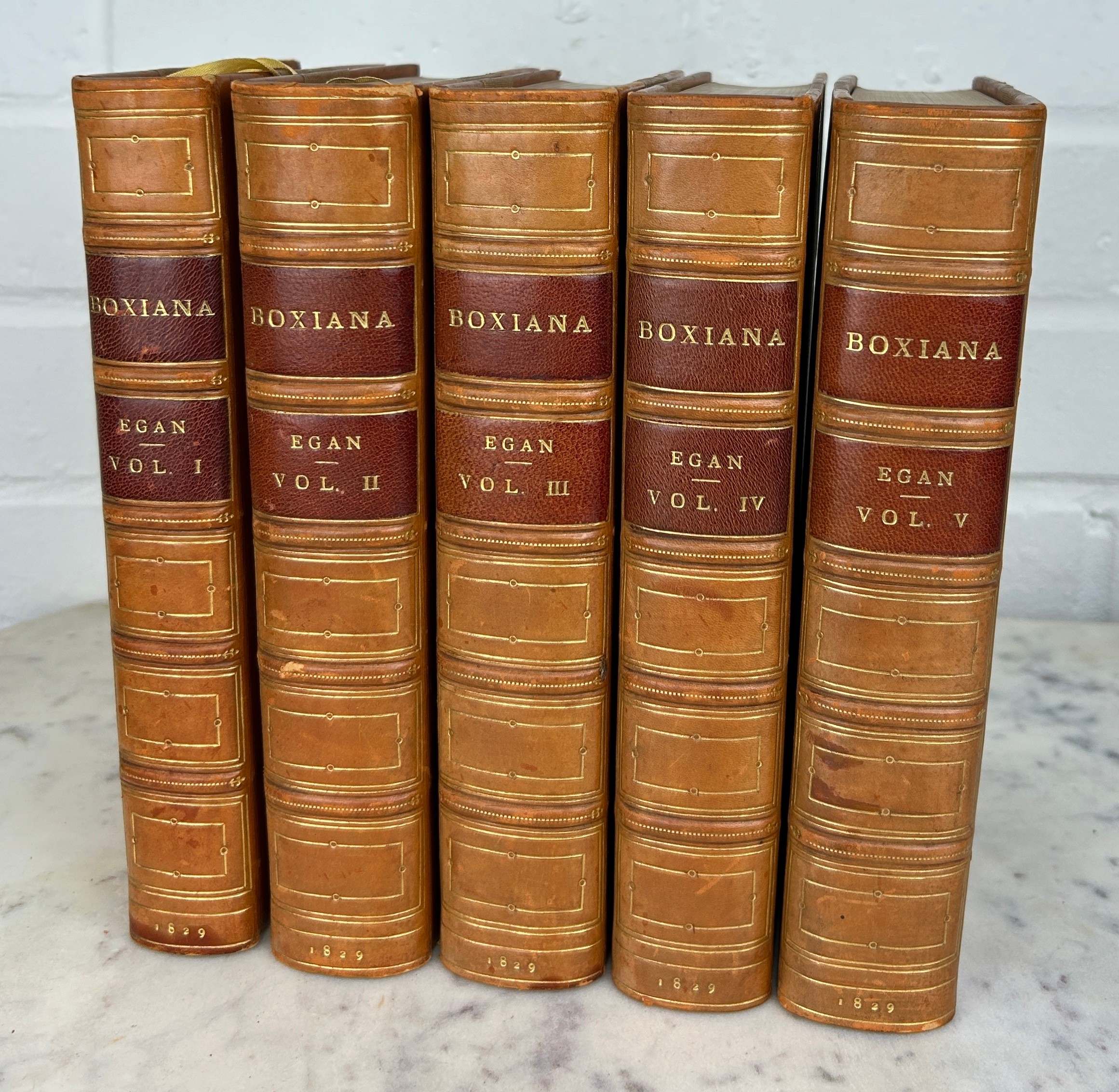 PIERCE EGAN: 'BOXIANA' LEATHER BOUND IN FIVE VOLUMES (5), Published by Sherwood, Neely And Jones,