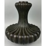A JAPANESE BRONZE VASE IN THE FORM OF A CHRYSANTHEMUM WITH LOBED VESSEL, 33cm x 28cm
