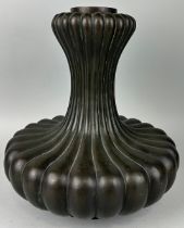 A JAPANESE BRONZE VASE IN THE FORM OF A CHRYSANTHEMUM WITH LOBED VESSEL, 33cm x 28cm