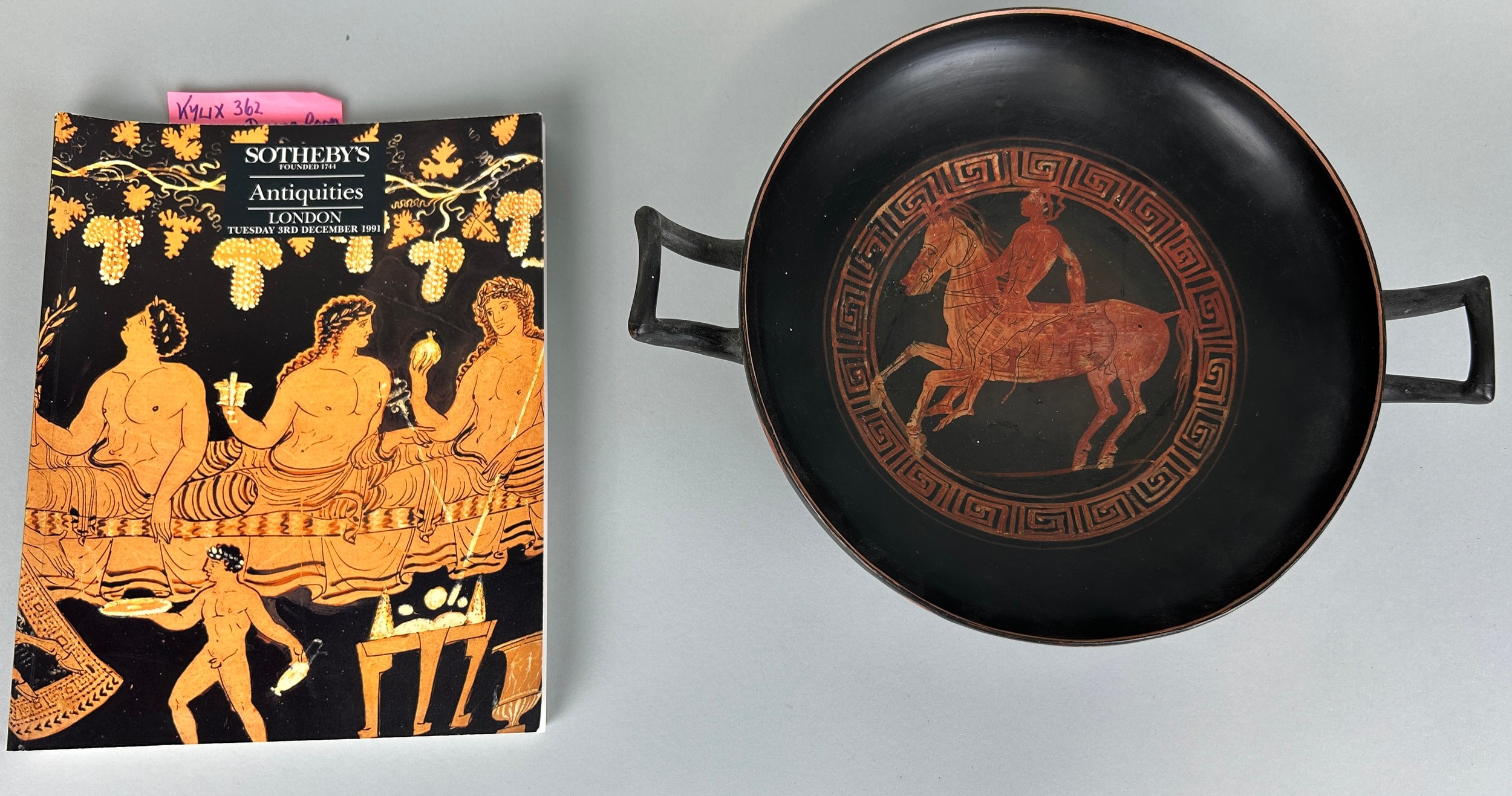 AN APULIAN POTTERY KYLIX DECORATED WITH A HORSE AND RIDER CIRCA 5TH CENTURY B.C. - Image 9 of 10