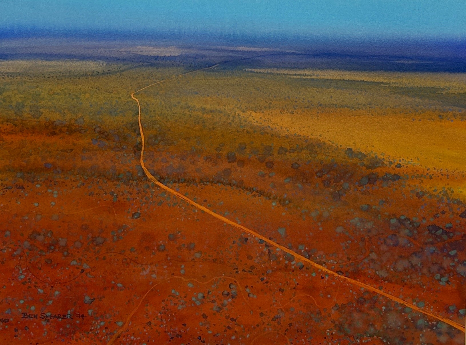 BEN SHEARER (AUSTRALIAN BORN 1941): A WATERCOLOUR PAINTING ON PAPER TITLED 'THE ROAD TO THE - Image 3 of 4