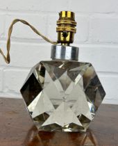 A HEAVY GLASS OR CRYSTAL TABLE LAMP POSSIBLY ART DECO, 18cm H