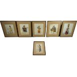 A GROUP OF SIX 19TH CENTURY CONTINENTAL WATERCOLOUR PAINTINGS ON PAPER DEPICTING FIGURES,