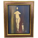AN OIL ON CANVAS PAINTING DEPICTING TWO FIGURES, 61cm x 45cm Framed 80cm x 64cm