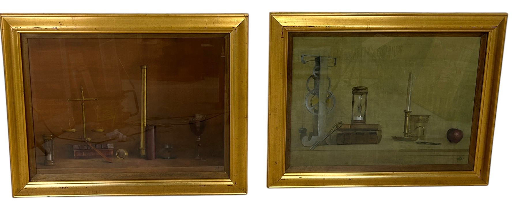 A PAIR OF OIL PAINTINGS ON CANVAS DEPICTING ALCHEMIST SCENE (2), Mounted in frames and glazed.