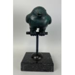 AFTER FERNANDO BOTERO (COLOMBIAN 1932-2023): A BRONZE SCULPTURE 'BIRD' MOUNTED ON A PERCH, WITH