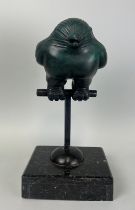 AFTER FERNANDO BOTERO (COLOMBIAN 1932-2023): A BRONZE SCULPTURE 'BIRD' MOUNTED ON A PERCH, WITH