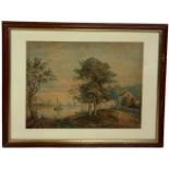 JOHN VARLEY SENIOR (1778-1842): A WATERCOLOUR PAINTING ON PAPER INSCRIBED ISLEWORTH RIVER SCENE BY