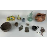 A COLLECTION OF PERSIAN AND ASIAN ITEMS TO INCLUDE YELLOW GLAZED ELEPHANT INCENSE BURNER (QTY)