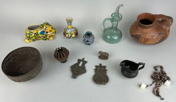 A COLLECTION OF PERSIAN AND ASIAN ITEMS TO INCLUDE YELLOW GLAZED ELEPHANT INCENSE BURNER (QTY)