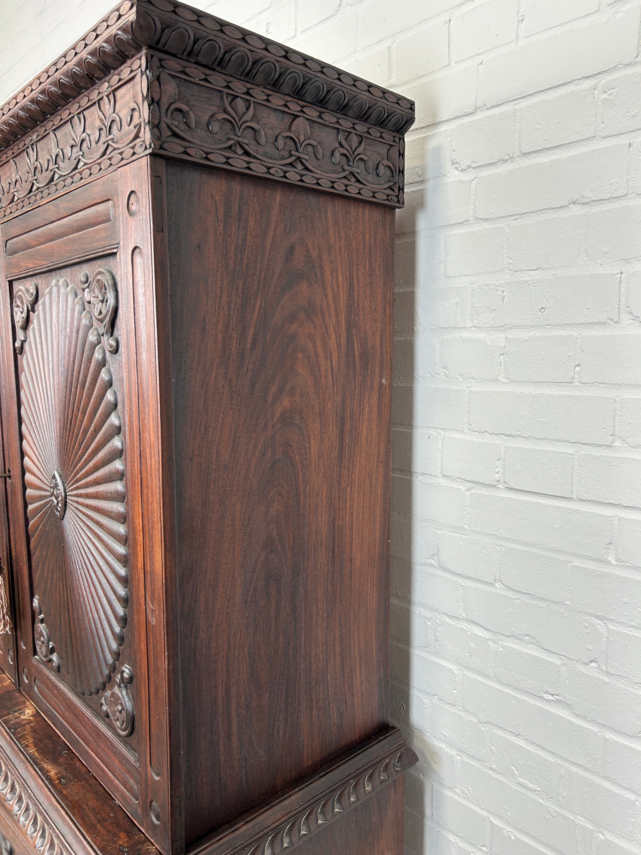 A 19TH CENTURY ANGLO INDIAN ROSEWOOD SECTIONAL WARDROBE WITH SUNBURST DESIGN PANELS, 194cm x 120cm x - Image 4 of 9