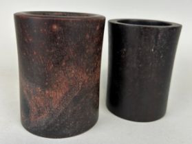 TWO CHINESE WOODEN BRUSH POTS (2) Largest 12cm x 9cm