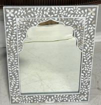 A MOORISH MOTHER OF PEARL INLAID WALL MIRROR, 76cm x 60cm