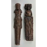 TWO OAK EUROPEAN CARVED WOODEN TERMS POSSIBLY 17TH CENTURY (2) 50cm x 10cm 46cm x 10cm