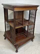 AN EDWARDIAN MAHOGANY TWO TIER REVOLVING BOOKCASE, 84cm x 60cm x 60cm