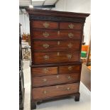 A GEORGE III MAHOGANY CHEST ON CHEST, Eight drawers in total with brass handles. 177cm x 107cm x