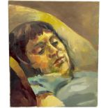 AN OIL ON CANVAS PAINTING DEPICTING A RECLINING GIRL, 30cm x 25cm