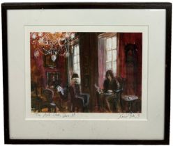 XAVIER PICK: A PEN DRAWING AND WATERCOLOUR PAINTING ON PAPER TITLED 'THE ARTS CLUB, DOVER ST',