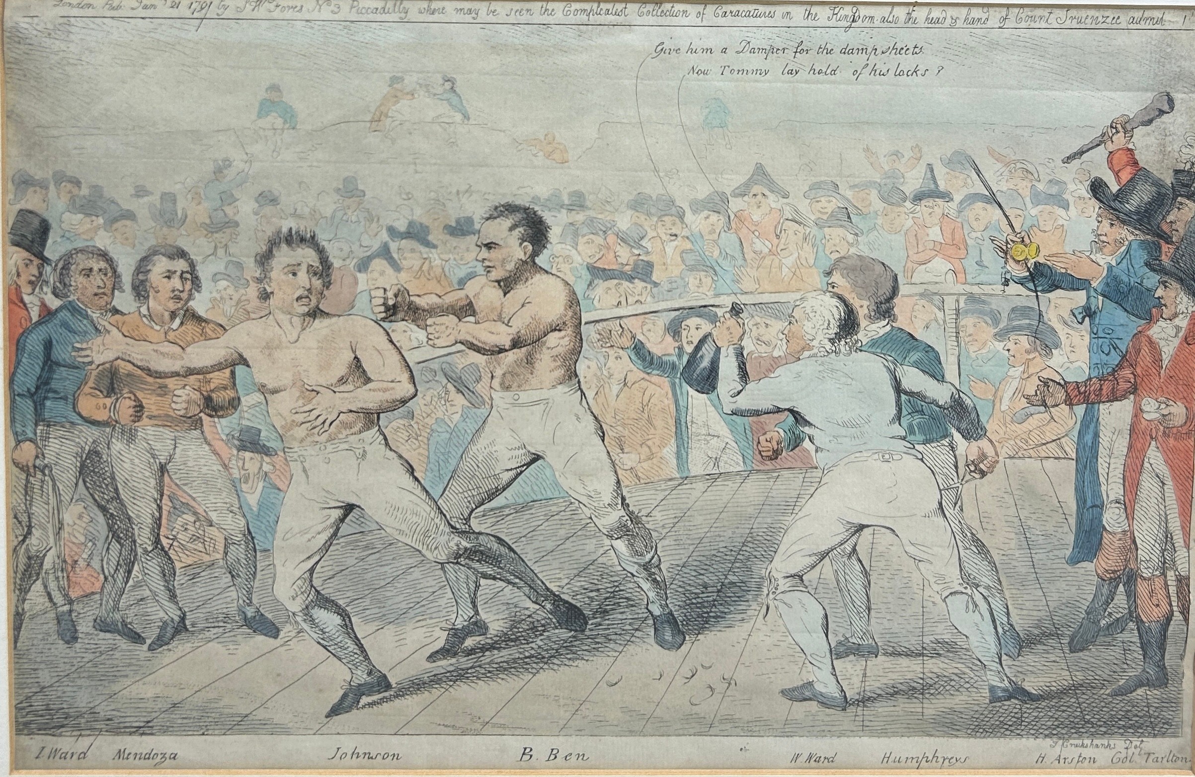 BOXING / PUGILIST INTEREST: ROBERT ISAAC CRUIKSHANK (1789-1856): A HAND COLOURED BOXING PRINT, - Image 2 of 8