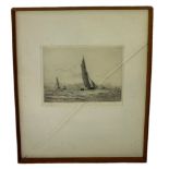 WILLIAM LIONEL WYLLIE (1851-1931) AN ETCHING ON PAPER DEPICTING SAILBOATS, Signed. 20cm x 25cm