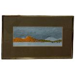 CONTINENTAL SCHOOL: A GOACHE ON PAPER 'SEASCAPE WITH CASTLE AND TOWN BY THE SHORE', 30cm x 12cm