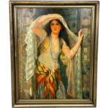 A 19TH OR 20TH CENTURY ORIENTALIST OIL ON CANVAS PAINTING DEPICTING A FINE YOUNG LADY OF THE