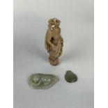 THREE CHINESE JADES TO INCLUDE A CAT PENDANT AND FIGURE OF GUANYIN (3), Guanyin 12cm H