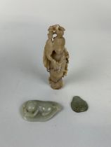 THREE CHINESE JADES TO INCLUDE A CAT PENDANT AND FIGURE OF GUANYIN (3), Guanyin 12cm H