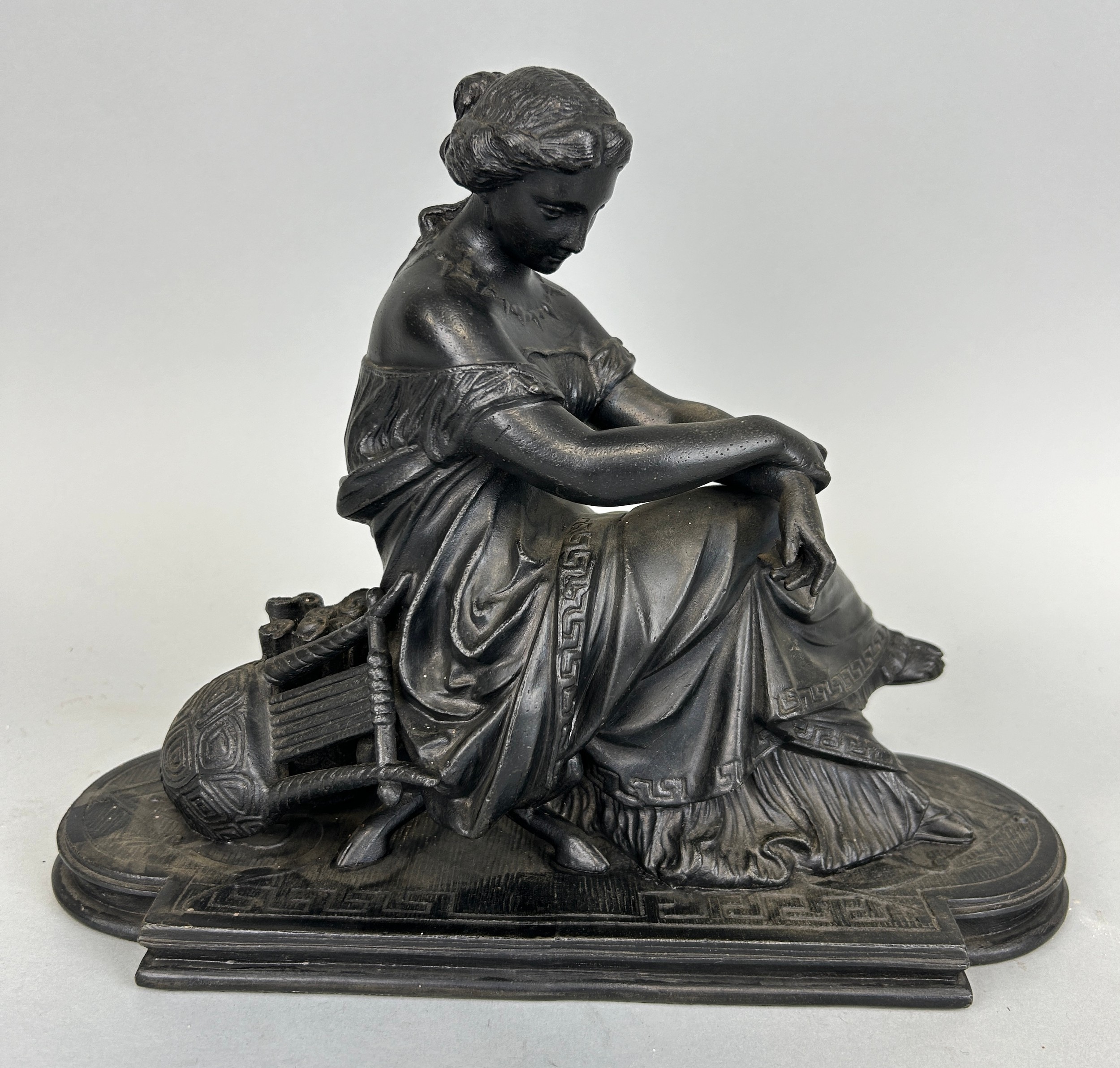 A REGENCY STYLE PAINTED METAL FIGURE IN THE STYLE OF JEAN PRADIER, 28cm x 23cm