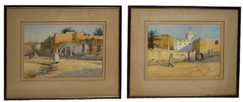 ADOLF CAMPBELL MEYER (1866-1919): A PAIR OF WATERCOLOUR PAINTINGS ON PAPER 'ARAB DESERT VILLAGE