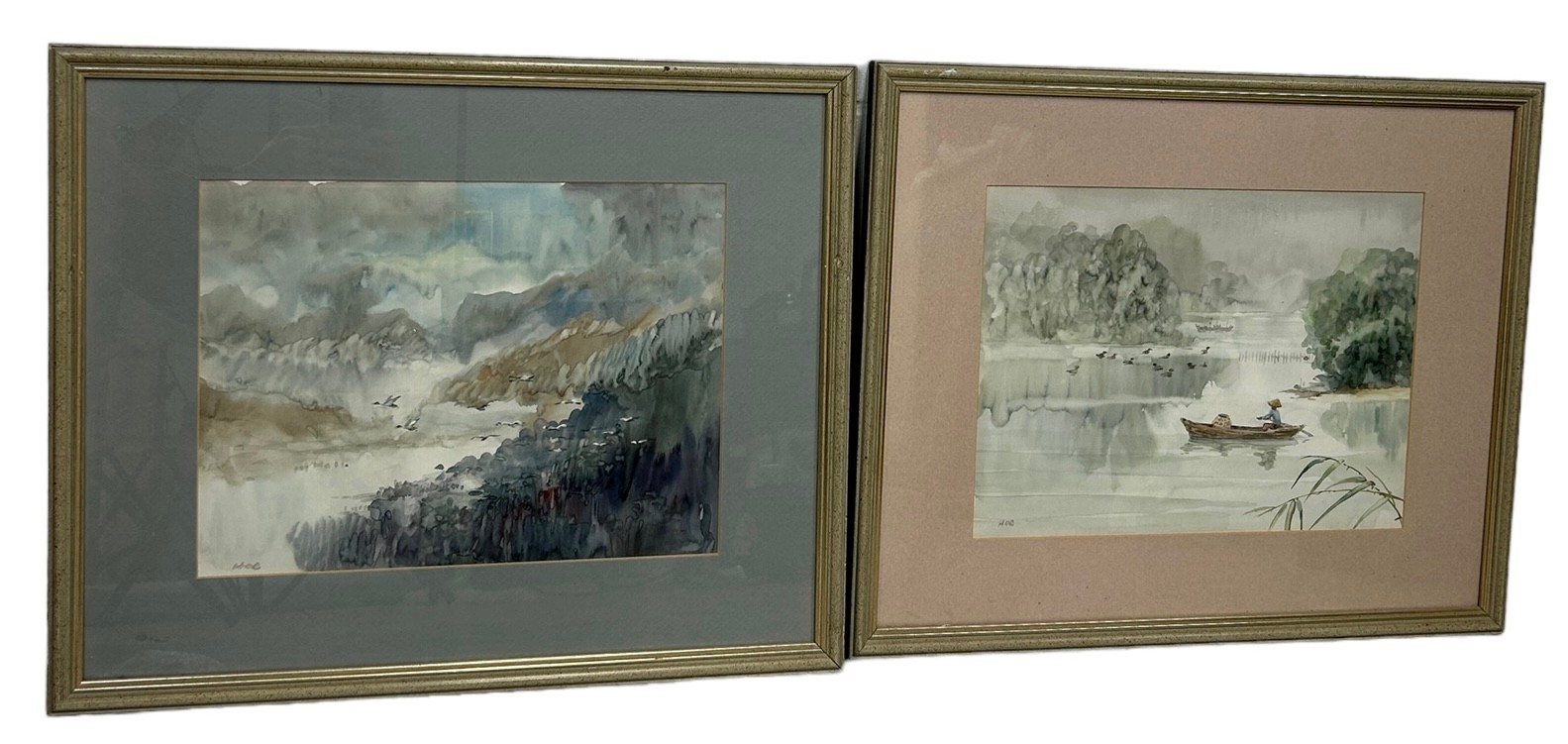 A PAIR OF WATERCOLOURS DEPICTING SOUTH EAST ASIAN VIEWS OF LAKE SCENES, SINGAPORE OR VIETNAM' (2),