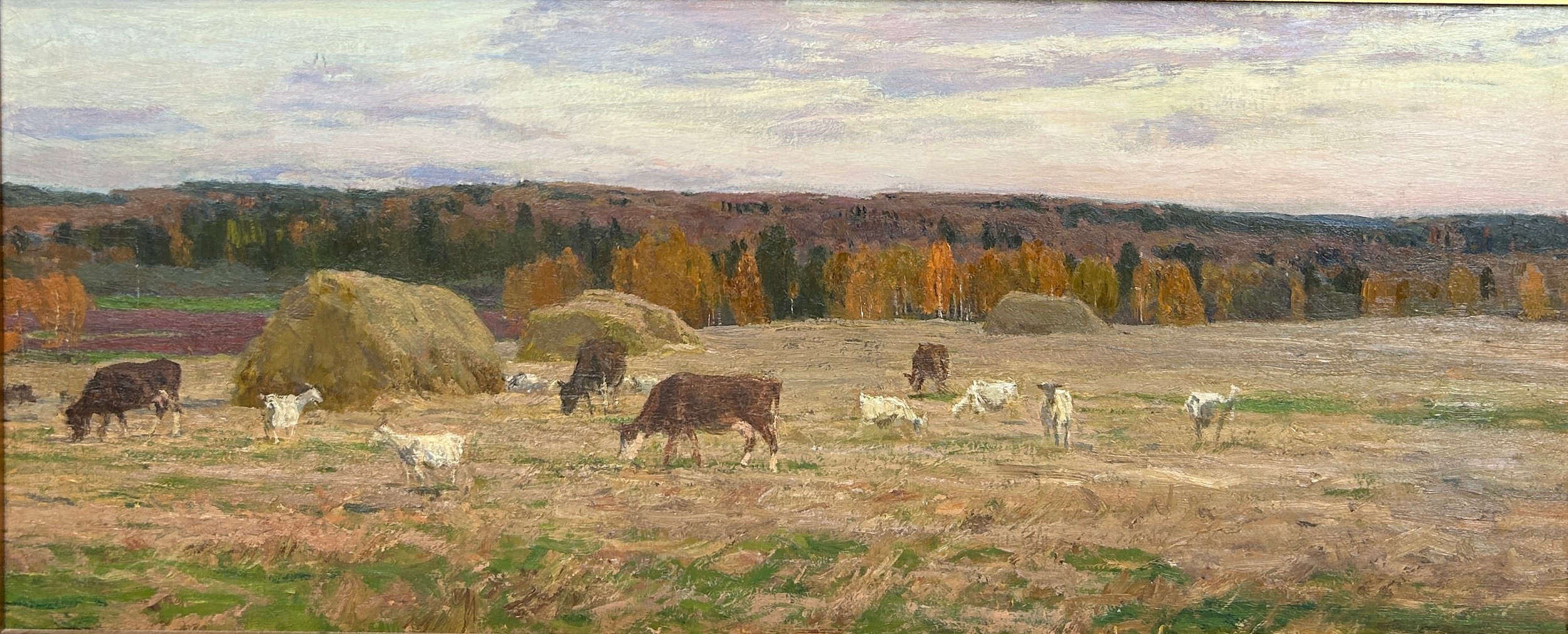ALEKSEI MIKHAILOVICH GRITSAI (1914-1998): AN OIL ON BOARD PAINTING DEPICTING CATTLE IN A FIELD - Image 2 of 8