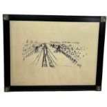 HOLOCAUST MEMORIAL: A PEN ON PAPER DRAWING SIGNED 'RYAN 2001', 98cm x 73cm Mounted in a frame and