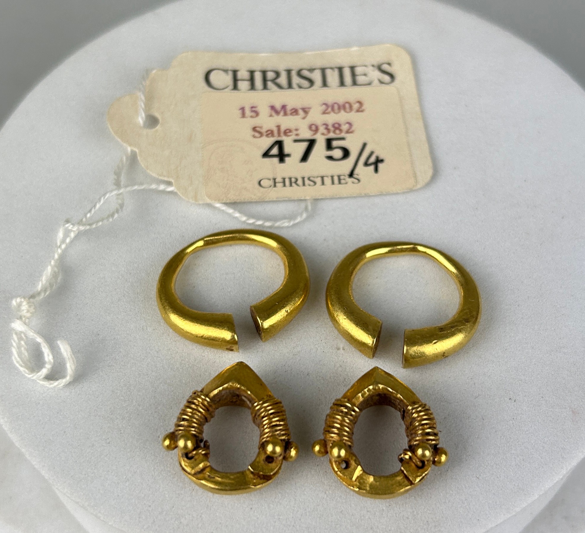 A PAIR OF PARTHIAN GOLD EARRINGS CIRCA 2ND CENTURY B.C. / A.D. ALONG WITH A PAIR OF WESTERN