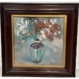 AN OIL ON CANVAS PAINTING DEPICTING VASE WITH FLOWERS, Signed indistinctly 'Main 1987' 29cm x 29cm