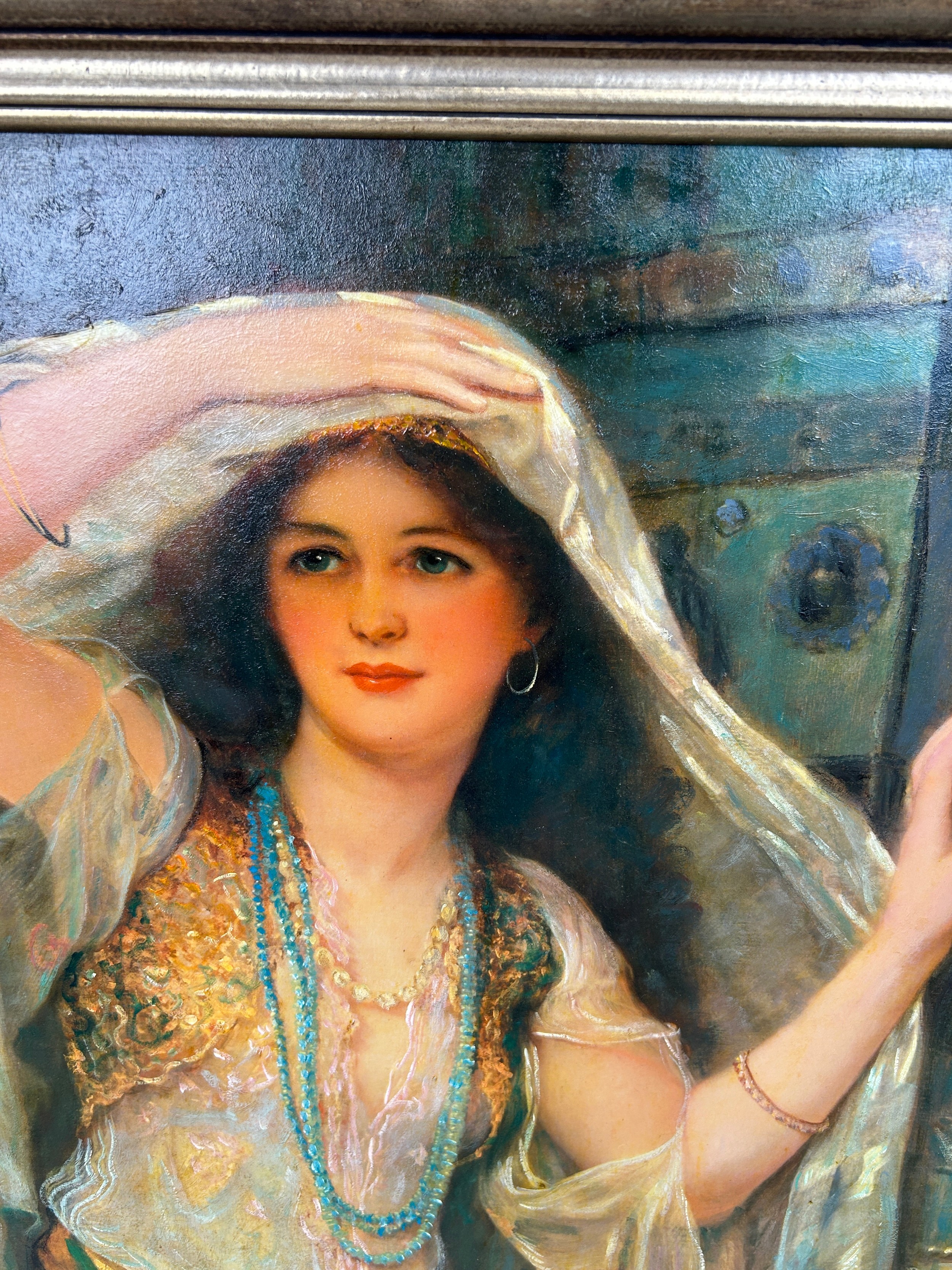 A 19TH OR 20TH CENTURY ORIENTALIST OIL ON CANVAS PAINTING DEPICTING A FINE YOUNG LADY OF THE - Image 2 of 6