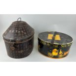 TWO HAT BOXES ONE LABELLED 'DOBBS, NEW YORK' ANOTHER MILITARY (2) Largest 35cm x 30cm