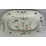 A CHINESE QIANLONG PERIOD EXPORT SERVING DISH, Decorated with flowers. 33cm x 21cm