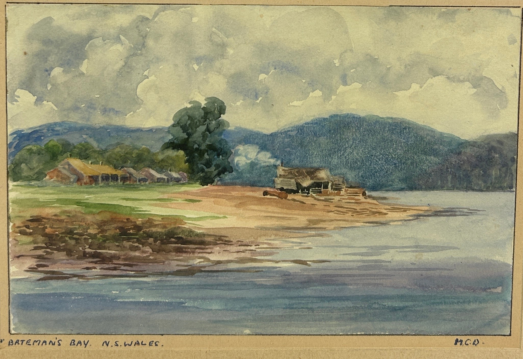 A 19TH CENTURY WATERCOLOUR PAINTING ON PAPER DEPICTING AN AUSTRALIAN SUBJECT POSSIBLY BATEMAN'S - Image 2 of 5