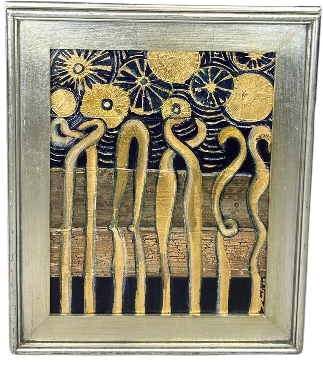 A MIXED MEDIA PAINTING WITH GOLD LEAF ON CANVAS TITLED 'SOUL CONNECTIONS', Signed with certificate