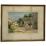 FRANK MURPHY: A WATERCOLOUR PAINTING ON PAPER DEPICTING VILLAGE SCENE, 37cm x 26cm Mounted in a