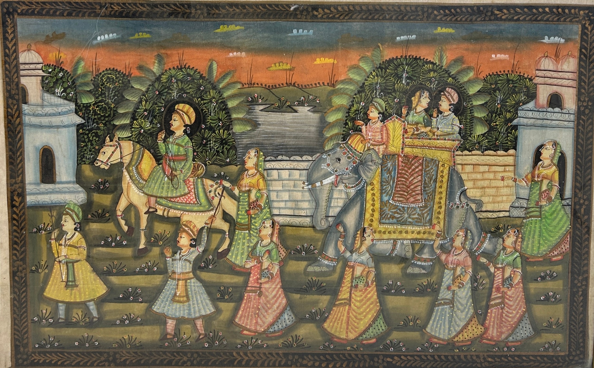 AN INDIAN PAINTING ON LINEN, Mounted in a frame and glazed. 113cm x 75cm - Image 2 of 5
