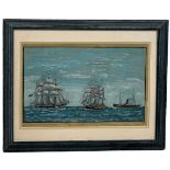 A 20TH ENTURY SEASCAPE WITH SAILING VESSELS AND STEAMBOATS, 53cm x 33cm Mounted in a frame and