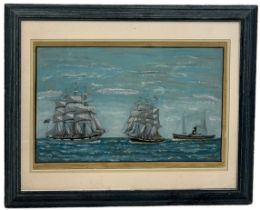 A 20TH ENTURY SEASCAPE WITH SAILING VESSELS AND STEAMBOATS, 53cm x 33cm Mounted in a frame and