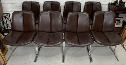 A SET OF EIGHT PIEFF ELEGANZA DINING CHAIRS (8), Brown leather chairs and chrome legs. 85cm x 50cm x