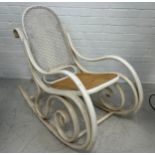 A BENTWOOD ROCKING CHAIR, WHITE PAINTED, 90cm x 80cm x 44cm