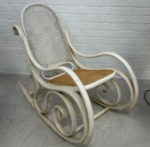 A BENTWOOD ROCKING CHAIR, WHITE PAINTED, 90cm x 80cm x 44cm