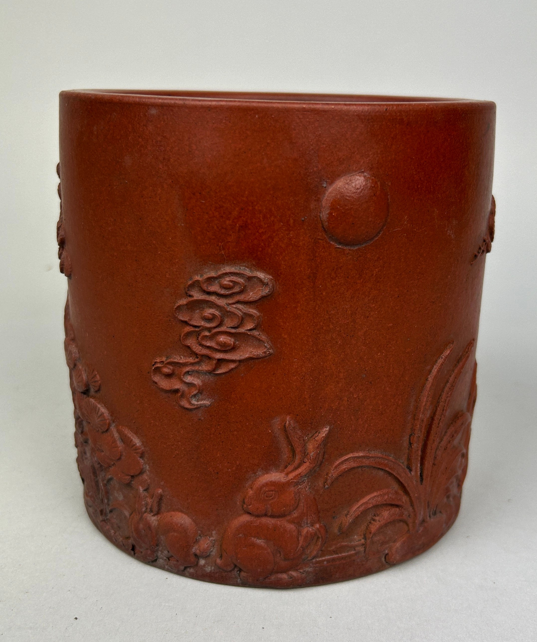 A CHINESE YIXING BITONG OR BRUSH POT, 14cm x 14cm